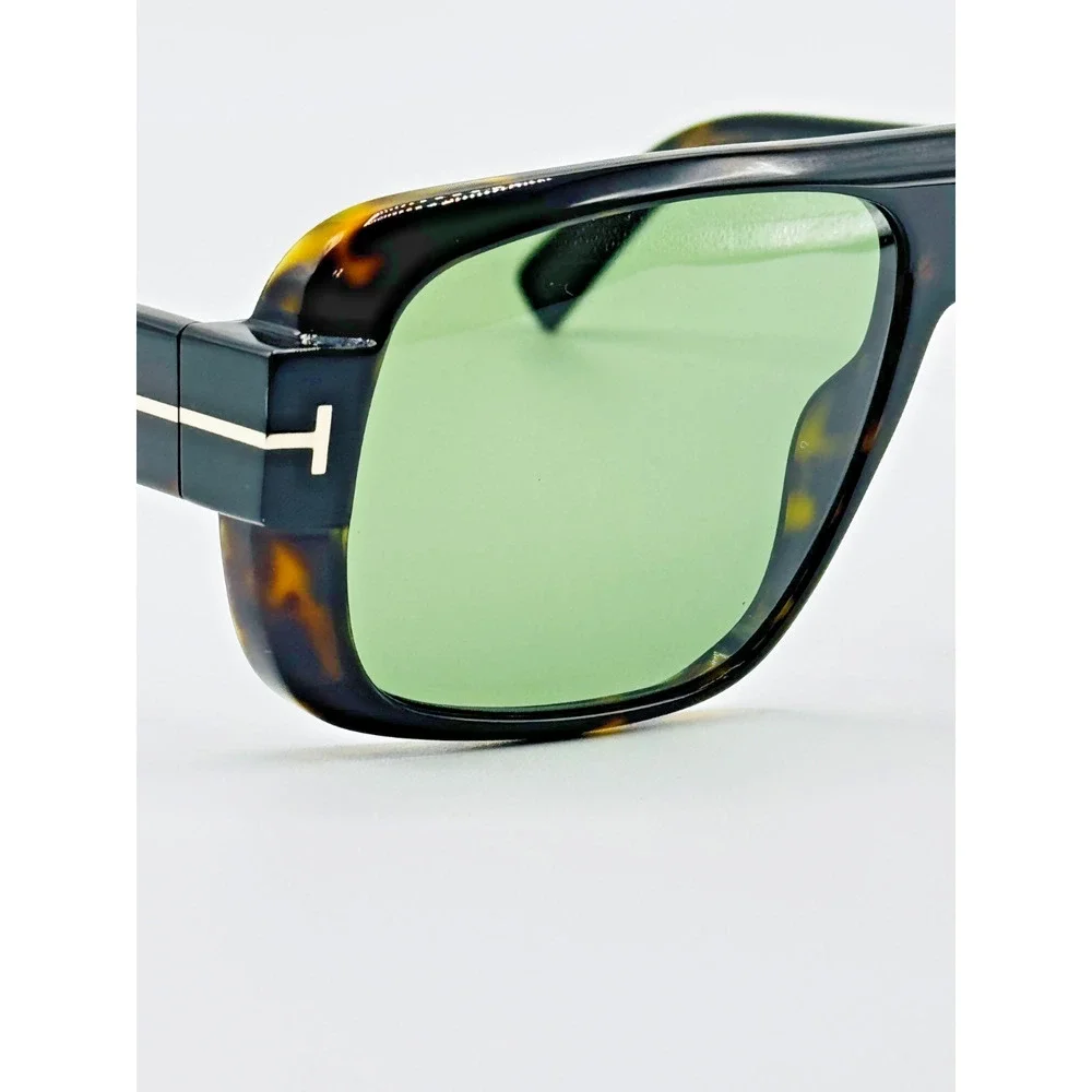 Tom Ford Sunglasses Turner FT1101 52N Dark Havana Square Frame Green Lens 58mm